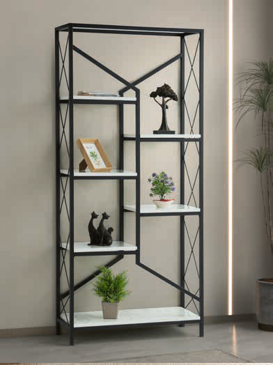 Vega Kitaplık - Siyah-Marmo