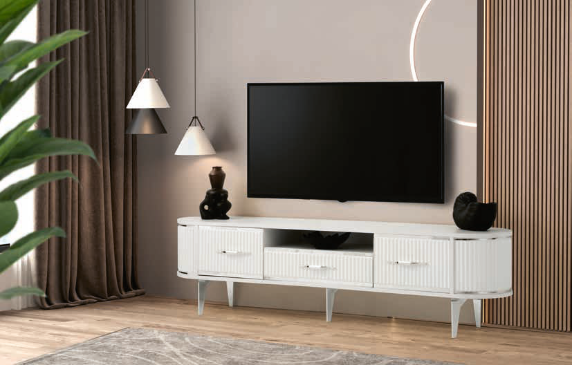 Öykü Tv Sehpası - Beyaz Krom